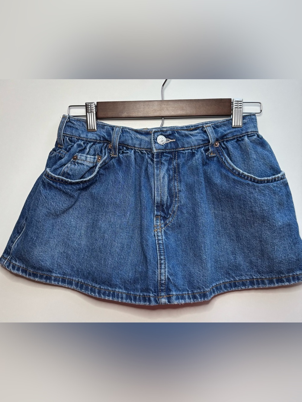 FREE PEOPLE WE THE FREE DENIM MICRO MINI SKORT SKIRT BLUE SIZE 24 - Picture 3 of 11